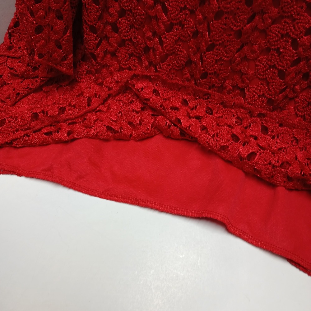 Brittany Black - Red Lace Sequin Top Womens Med 3/4 Sleeve Blouse Lined - Picture 6 of 12